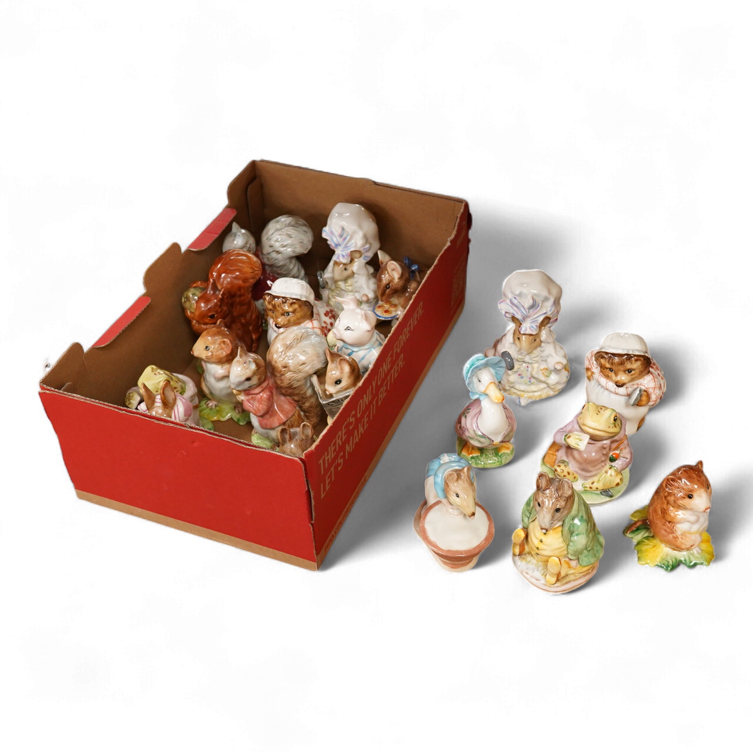 Nineteen Beatrix Potter character stamped F Warne and Co, Beswick, 10cm